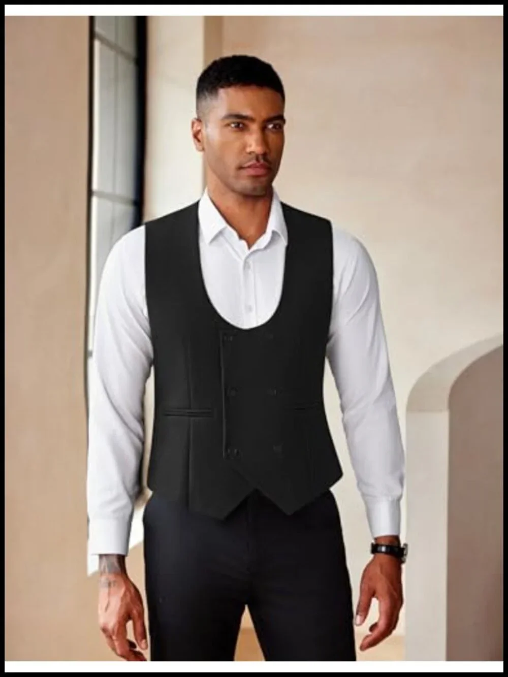 Double Breasted Slim Fit Dress Vest for Wedding Business